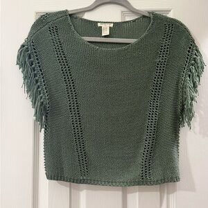 Fringe Sleeve Sage Green Knit Top